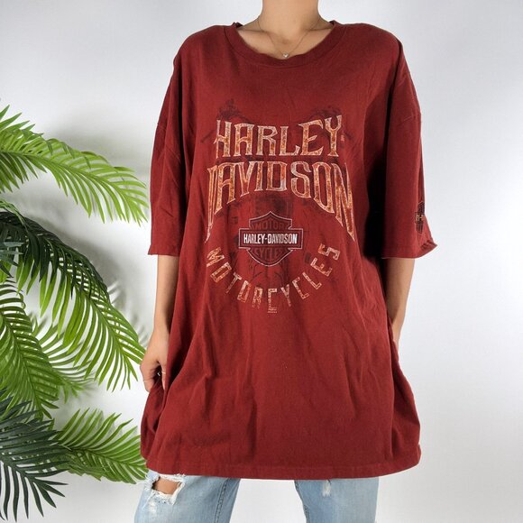 Vintage Y2K Red Harley Davidson Indie Grunge Short Sleeve Baggy T-Shirt / 2XL - Picture 7 of 7
